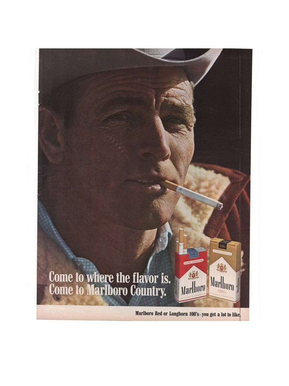 Marlboro Cigarette Magazine Advertisement 1968 Vintage Longhorn 100 Marlboro Man